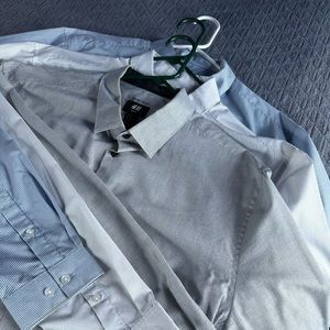Lot of 3, Men’s H&M Slim Fit Long Sleeve Shirts, XL, Grey, White, Blue Patterns